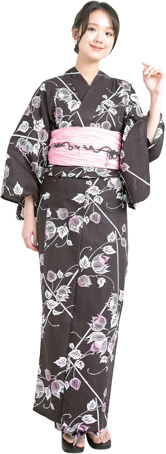 Nishiki Yukata, 2-piece Set, Yukata + Sash, Women's, Adult, Tailored Tie, Bands, One Size Fits Most, Fireworks Festival, Retro, Modern, Japanese Dress