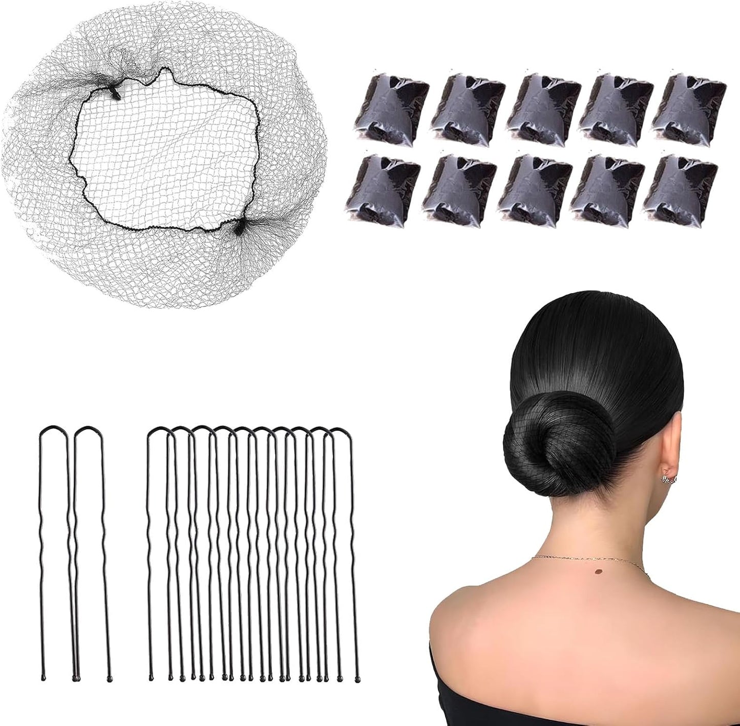 DFsucces Hair Bundling Net, 30 Pieces, 50 Pieces, Asiana Net, Extra Fine, Easy to Make Bun Buns, Nurses, Ballet Bun Net, Black