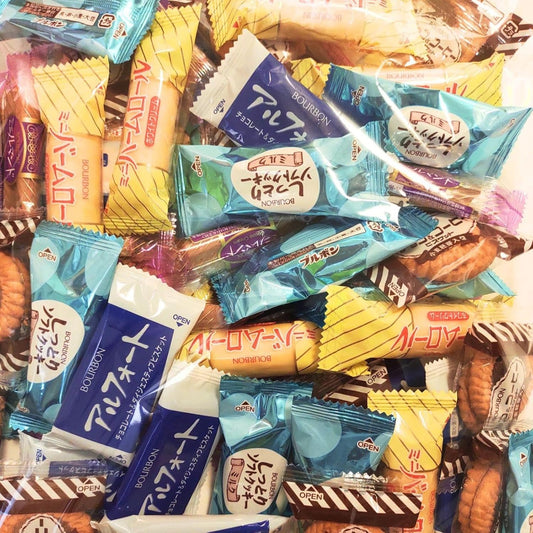Variety Assorted Bourbon 566g Popular 6 Types 64 Pieces (Moist Soft Cookies/Alfort/Mini Baumrolle/Mini Rumano/Chocolate & Coffee, Total 64 Pieces) Bourbon Commercial Use Individually Wrapped Small
