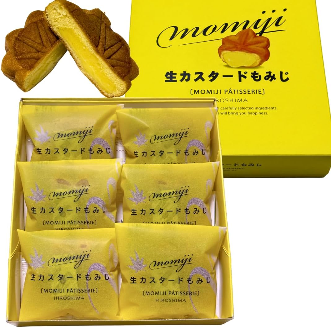 Raw Custard Momiji Mumiji, Set of 6, Hiroshima Japanese Confectionery Gift, Souvenir, Western Sweets