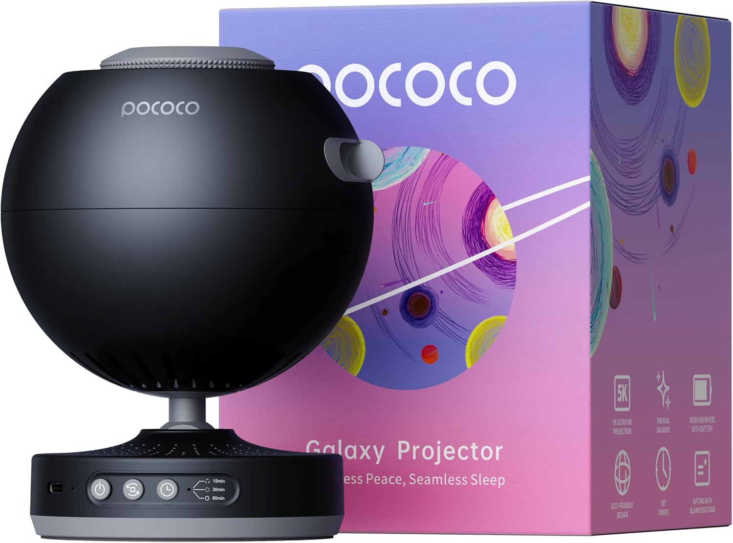 POCOCO Home Planetarium Star Projector Light Bedside Lamp with 5K Ultra High Transmission Lens (95%) & 2MP Rotating Disc, Timer Function, Replaceable Optical Film Disc, Perfect for Children, Sleep
