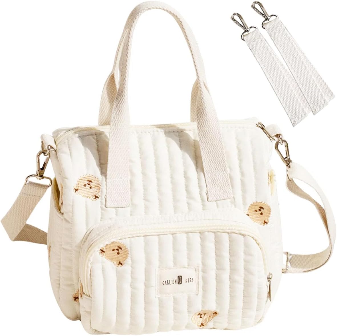 Diaper Pouch, Diaper Bag, Mom Bag, Stroller Belt Included, 7 Pockets, Shoulder Strap, 100% Cotton, 3-Way, Washable, Hospital Admission, Baby Bag, Large Capacity, Baby Gift, Diaper Case, Casual