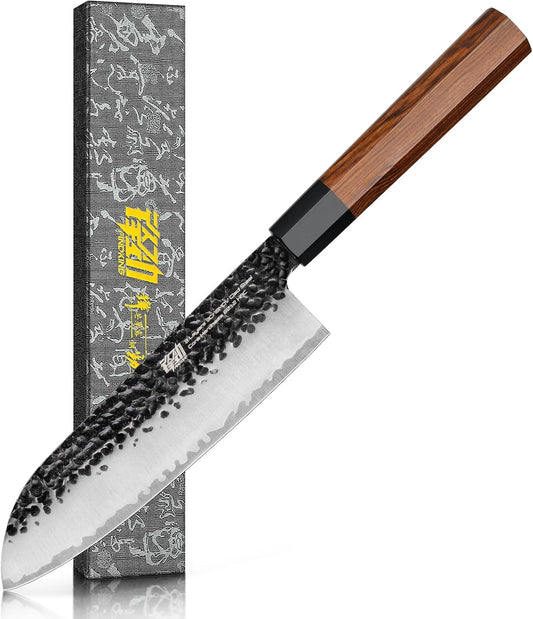 FINDKING [DYNASTY] Santoku Knife, Chef's Knife, 7.0 inches (178 mm), 3-Tier, 9CR18MOV Clad Steel, Octagonal Handle, For Home Use, Vegetable Chopping