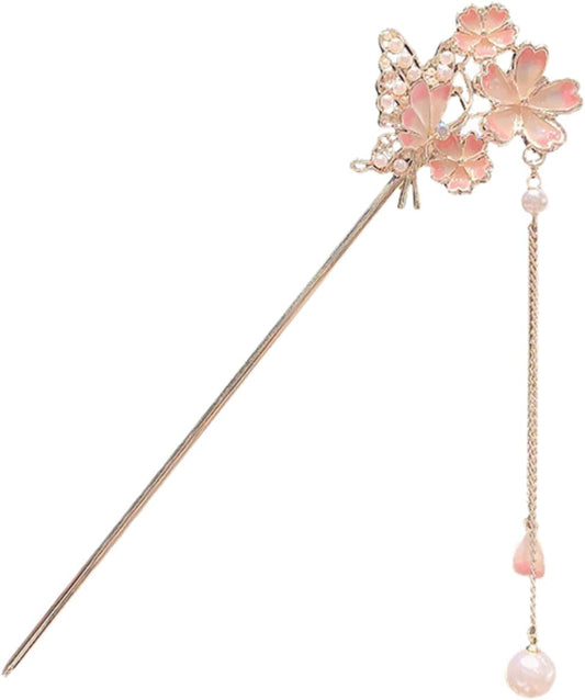EZ PEACH Cherry Blossom Flower Pearl Hairpin Hair Clip Bangs Hair Closure Kimono Kimono Hair Accessory (Cherry Blossom 02)