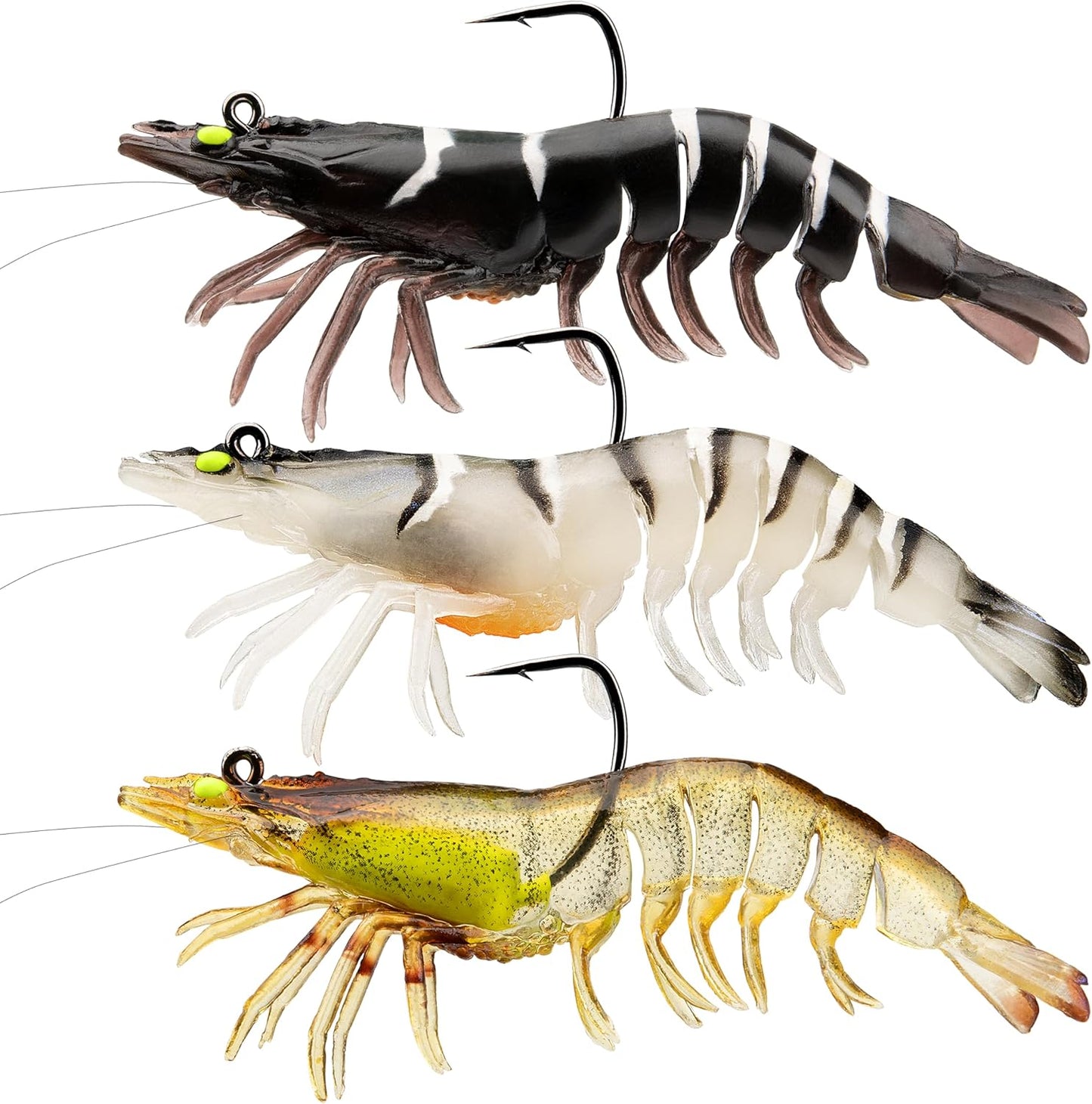 TRUSCEND 1:50 Super Durable TPE Worm Soft Lure, Fine Craft, Lifelike Shrimp, Crawfish, Shad Lure Set, Weedless, Sea Bass, Trout, Blue, Sawala, and Other Fish, For Saltwater and Freshwater Use