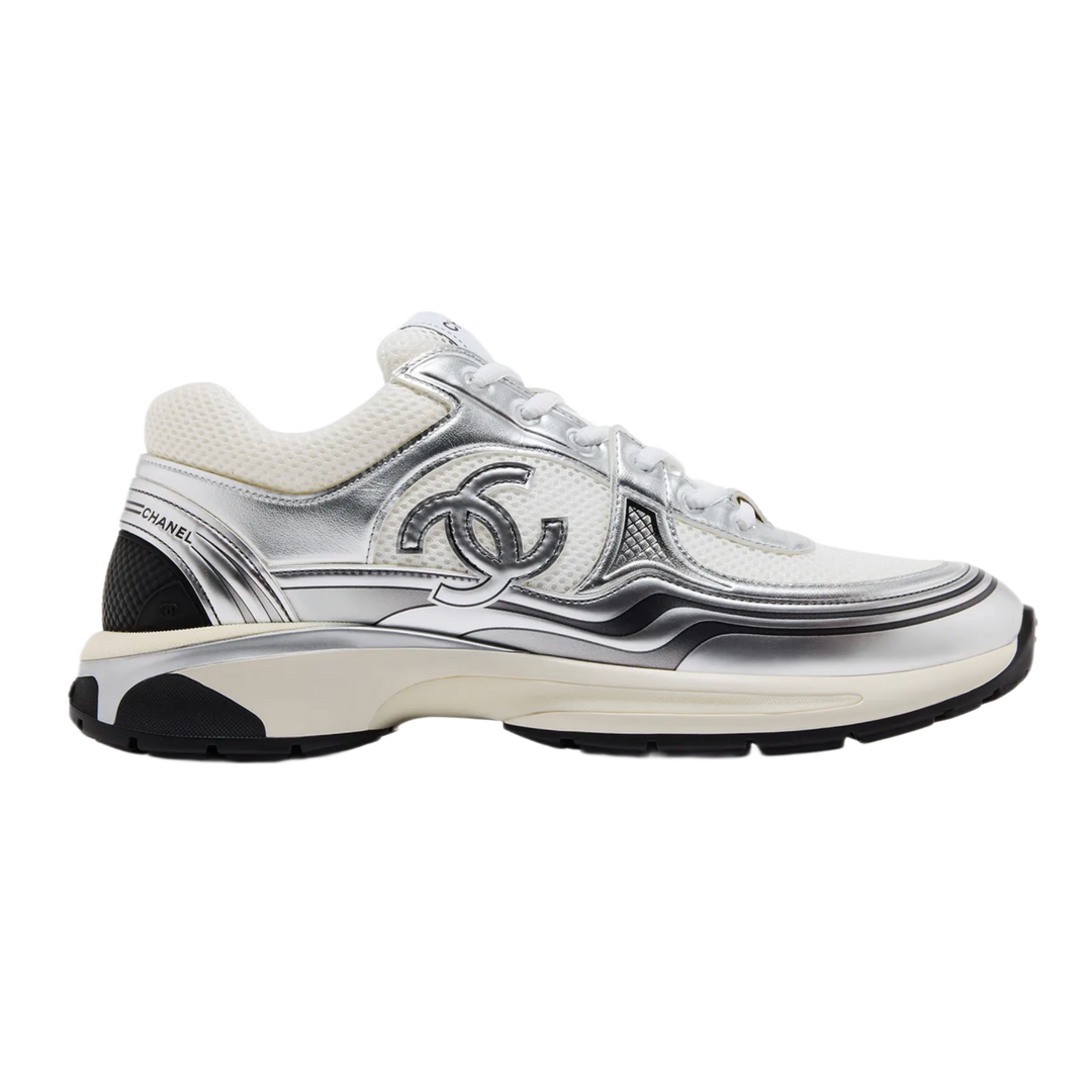 CHANEL 'SILVER AND WHITE' CC LOGO SNEAKERS