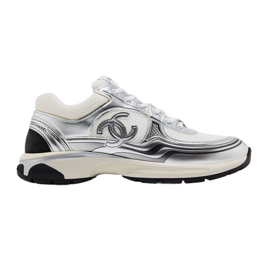 CHANEL 'SILVER AND WHITE' CC LOGO SNEAKERS