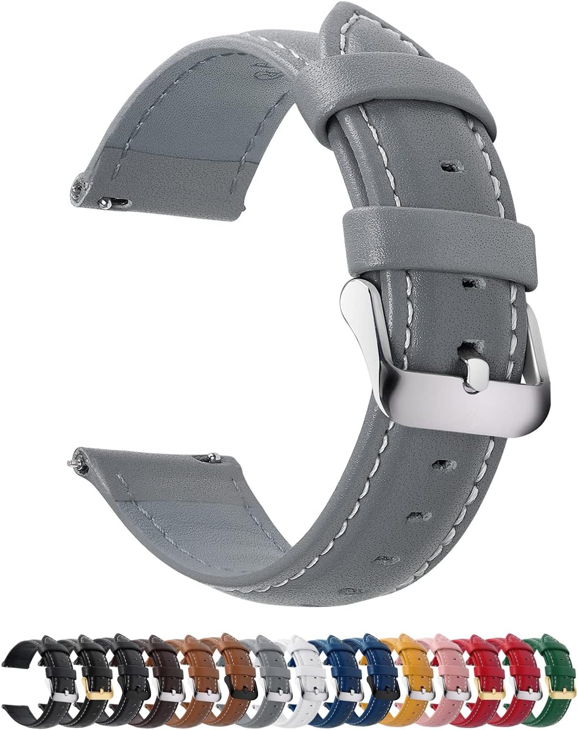 Fullmosa Genuine Leather 20mm Top Grain Leather Strap Watch Replacement Band Smart Watch Band for Men and Women (20mm, Gray)