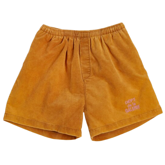 GALLERY DEPT. 'VINTAGE CORDUROY' PINK LOGO BROWN SHORTS