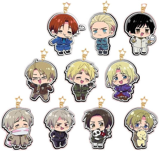 多個模様選択可 ヘタリア風 グッズ キーホルダー 日本 イギリス イタリア ヘタリア オシャレ 可愛い 携帯 装飾 アクリル製品 アニメ セット販売 日常 誕生日 贈り物 取付簡単 かばん掛け 鍵 グッズ 小道具[非公式] [並行輸入品]