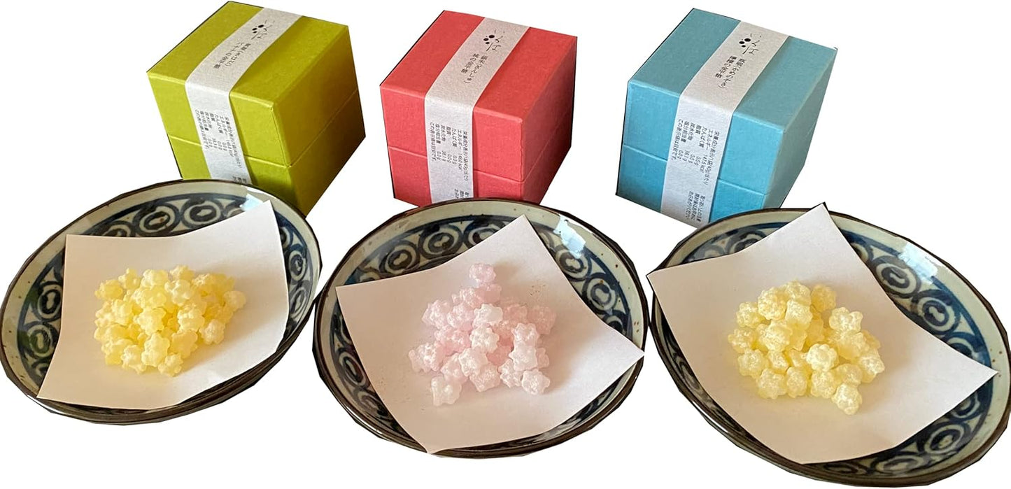 Iroha Traditional Sugar Candy 3 Varieties Set - Peach, Banana, Lemon, Cherry, Handmade Souvenir Petit Gift Delicious Nostalgic Konpeito Tea Time Favors Return Gift New Flavor