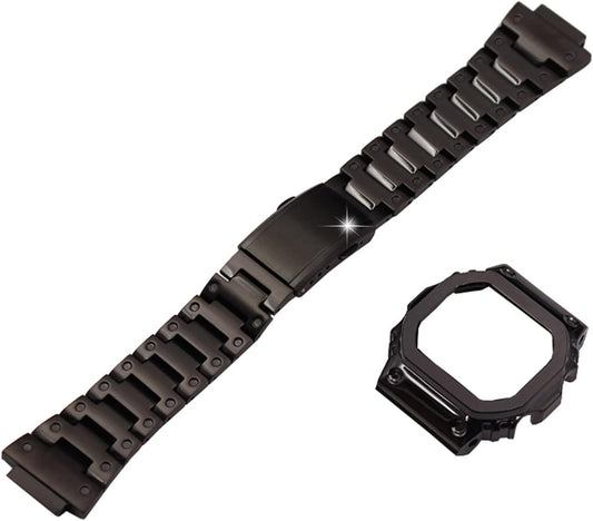 [JUSUTEK] Popular Watch Band + Case Set Compatible with G-SHOCK DW-5600/5000/5025/5030/5035/GW-B5600/GWX-5600B,G-SHOCK Compatible Stainless Steel Band Metal Custom Men's Watch Modification Replacement
