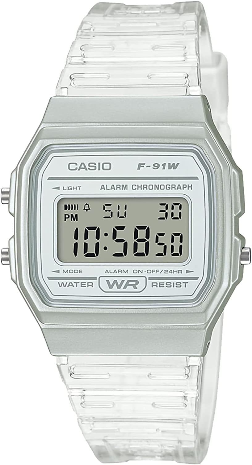 Casio F-91 Watch, Quartz Watch, Unisex, Cheap Casio, Clear (WS-7), Digital