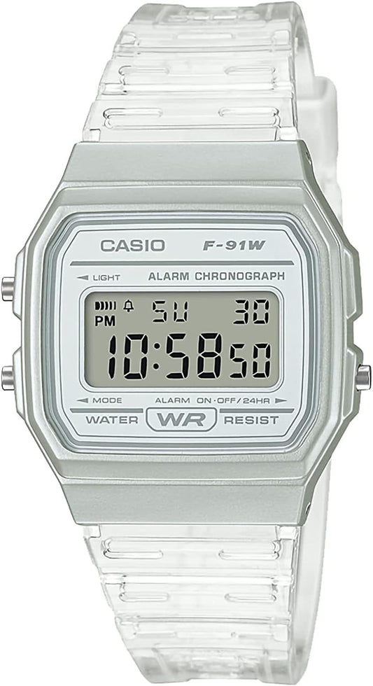 Casio F-91 Watch, Quartz Watch, Unisex, Cheap Casio, Clear (WS-7), Digital