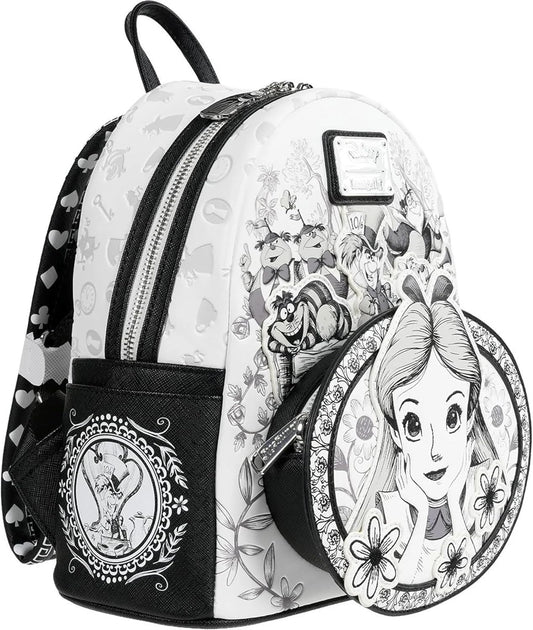 Loungefly Disney Alicia en el país de las maravillas - Mini-mochila | Piel sintética, detalles bordados y bordados, correas ajustables