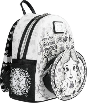 Loungefly Disney Alicia en el país de las maravillas - Mini-mochila | Piel sintética, detalles bordados y bordados, correas ajustables