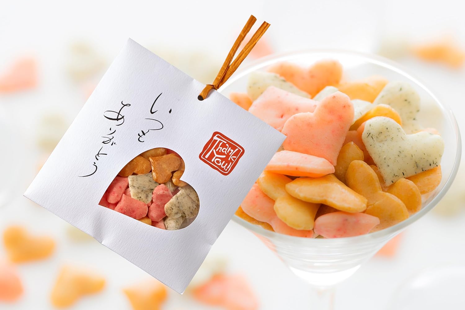 【Hozenji Arare】Gratitude Bookmark Heart Okakī 10 Packs Distribution Snacks Petit Gift Thank You Valentine White Day
