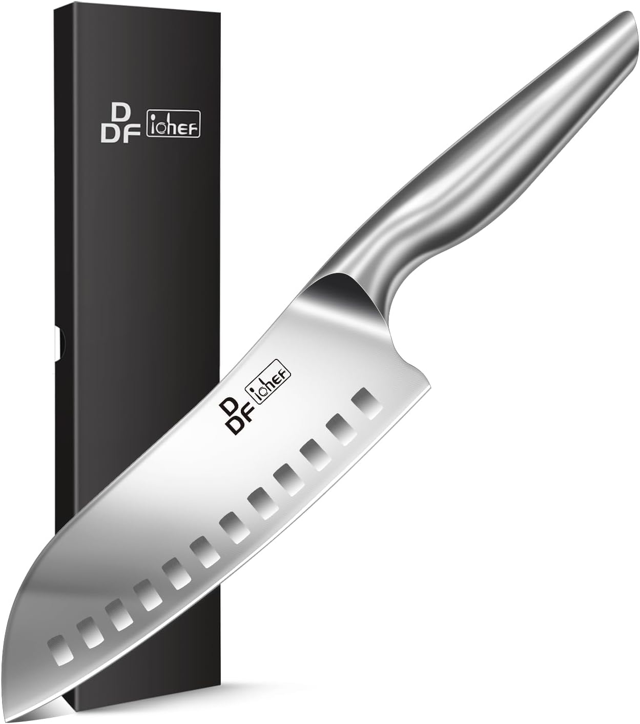 DDF iohEF Knife, Santoku Knife, 6.5 inches (165 mm), All-Purpose Chef's Knife, Non-Slip Handle, Extremely Sharp and Rustproof, Upgrade Version of German High Carbon Steel, Suitable for Cutting Kitchen
