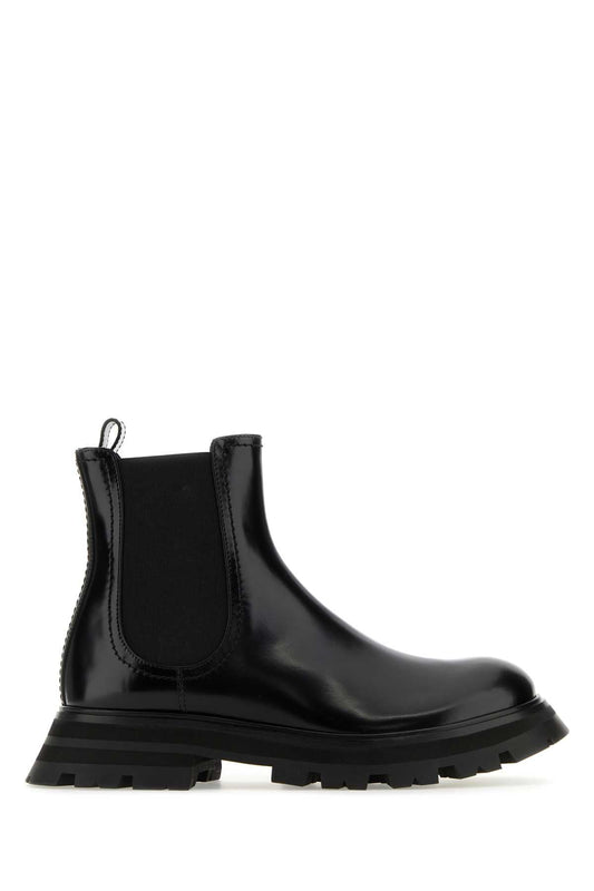Alexander Mcqueen アレクサンダーマックイーンブラックレザーアンクルブーツ - Image 1