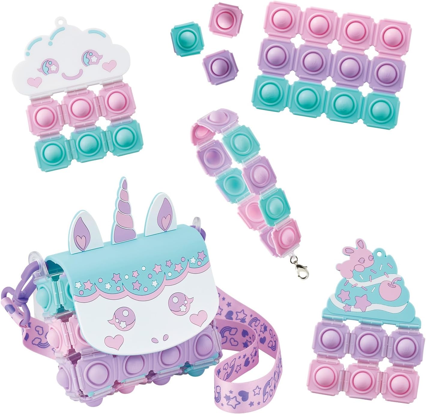 Bandai Push Pop Life! Sweet Unicorn Bag Set, Suitable for Ages 5 and Up