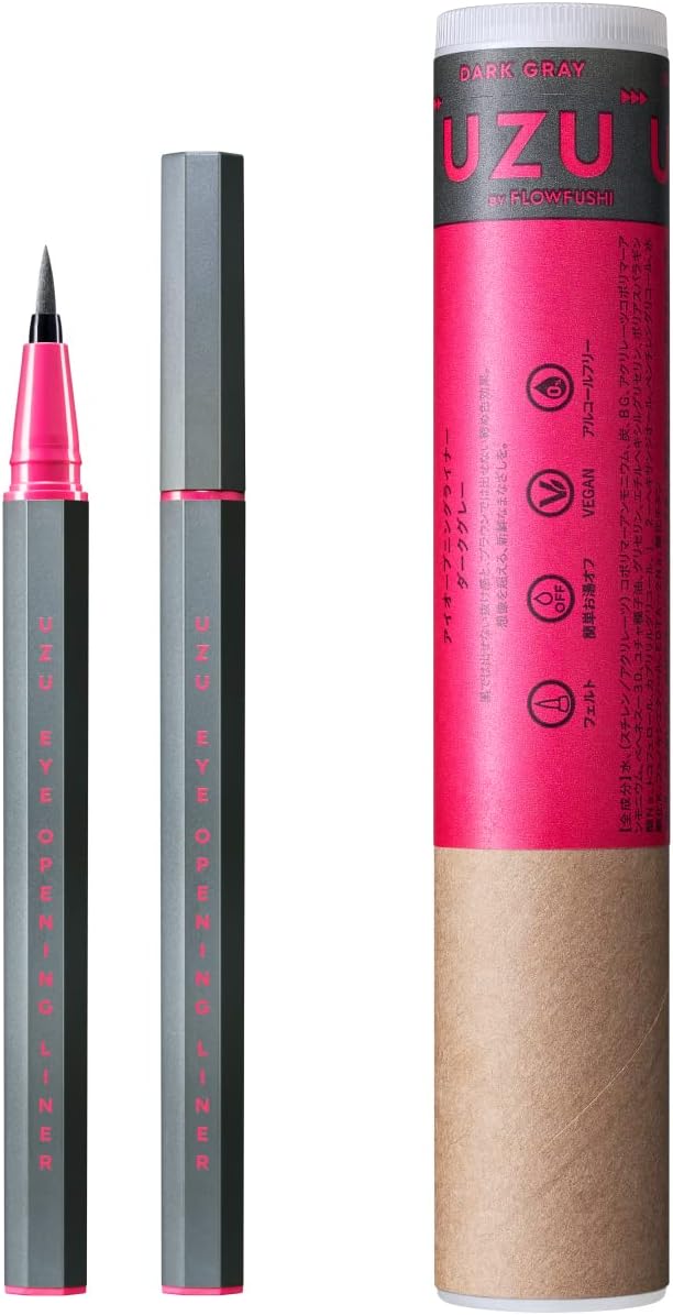 UZU BY FLOWFUSHI Eye Opening Liner, Dark Gray, Liquid Eyeliner, Hot Water, Alcohol Free, Dye Free, Hypoallergenic
