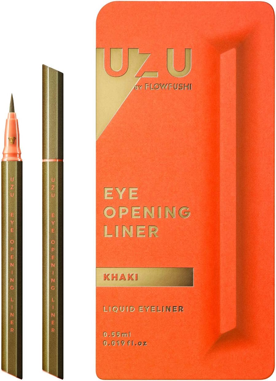 UZU By Flowfushi Eye Opening Liner, Liquid Eyeliner, Hot Water Removable, Alcohol Free, Dye Free, Hypoallergenic, Color: Khaki