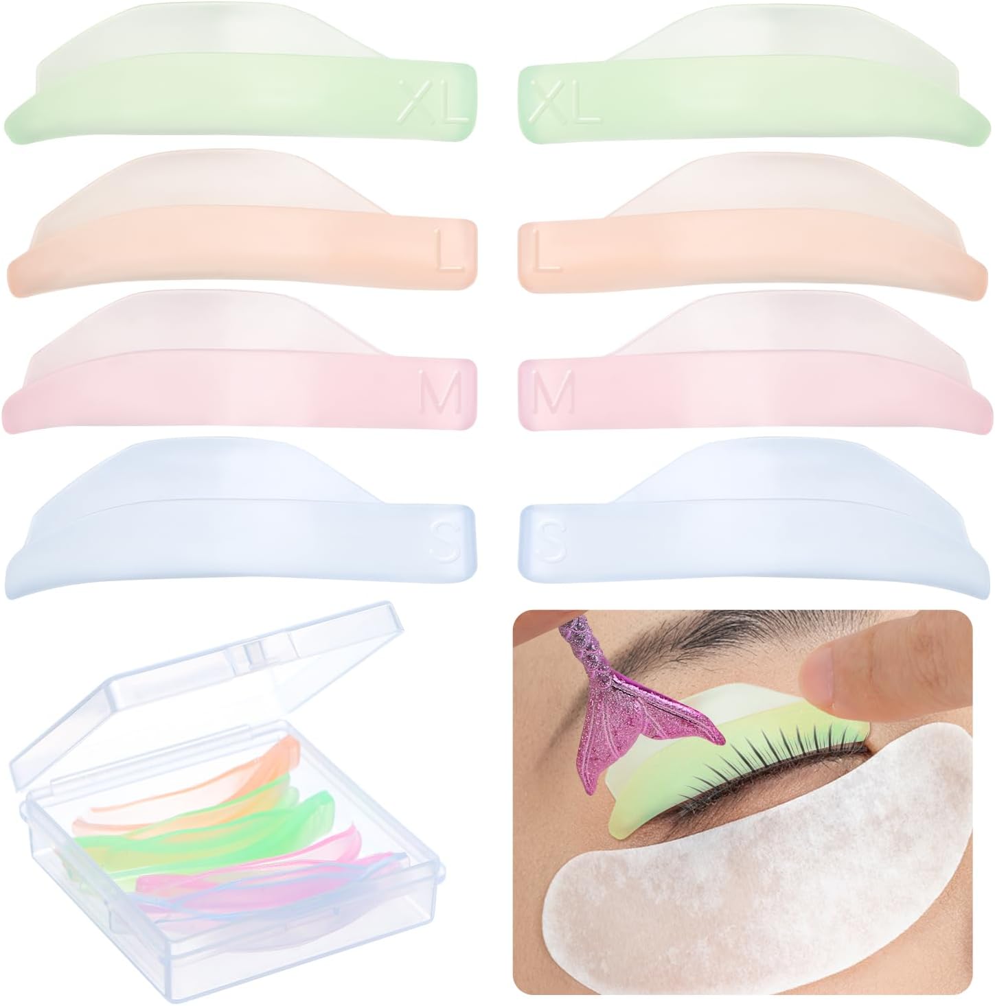 YOVOY Eyelash Lifting Silicone Pad Eyelash Extension Multicolor Colorful Eyelash Perm Pad Eyelash Perm Curler Pad Eye Makeup Eyelash Tool Perm Eyelash Cushion with Transparent Case