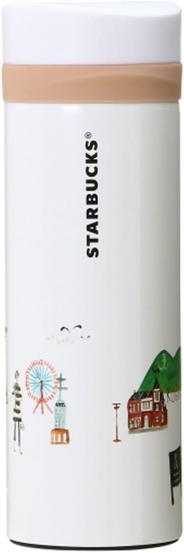 Starbucks Staba Stainless Steel Bottle, Embossed, Updated Design, Hyogo, Kobe Kansai, Koube Rokko Mountain, Local Limited, Japan Exclusive, White, Peach, Pink Tumbler, My Bottle, Water Bottle, 12oz/355ml