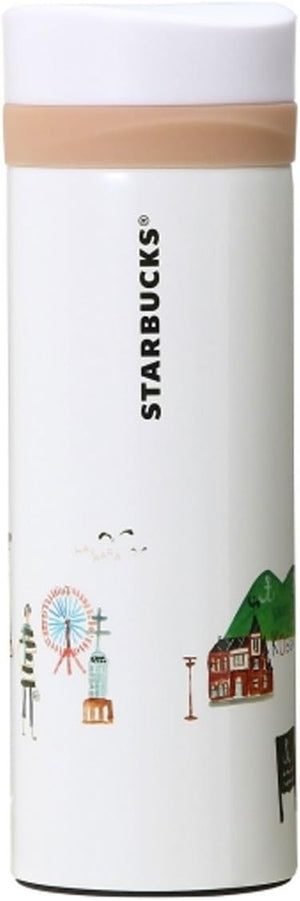 Starbucks Staba Stainless Steel Bottle, Embossed, Updated Design, Hyogo, Kobe Kansai, Koube Rokko Mountain, Local Limited, Japan Exclusive, White, Peach, Pink Tumbler, My Bottle, Water Bottle, 12oz/355ml