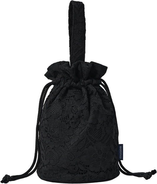 ENTRAMBI Made in Japan Lace Drawstring Bag, Round Shape, Square Type, Lace, Floral Pattern, Women's, Yukata, Kimono