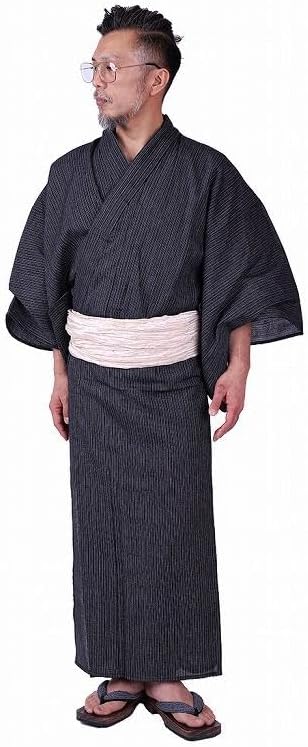 SAKIKU-EN Ready-to-Wear Men's Yukata Set of 4, Random Pattern, Tailored Yukata, Geta Clogs, Obi, Waist Straps, Easy, Gentleman's, Men's, Festivals, Events