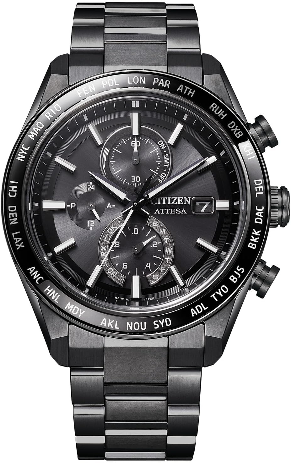 Citizen AT8294-59E Wristwatch, Radio Watch, Waterproof, Lightweight, Titanium, Eco-Drive, Black, Radio Solar, Men's, Black