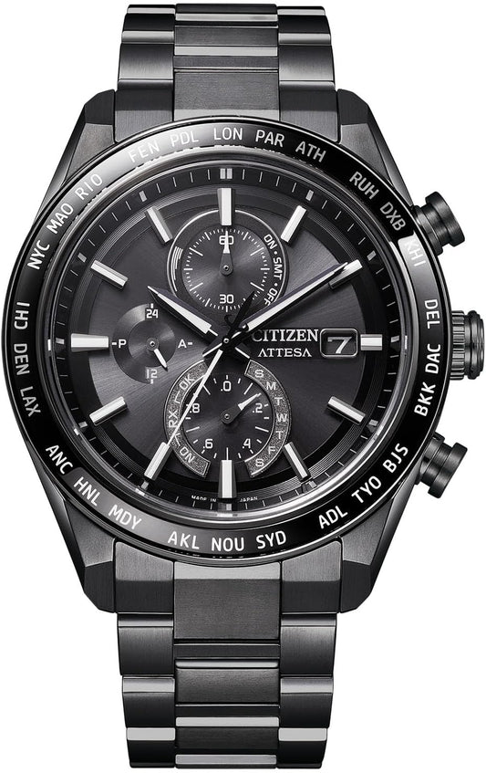 Citizen AT8294-59E Wristwatch, Radio Watch, Waterproof, Lightweight, Titanium, Eco-Drive, Black, Radio Solar, Men's, Black