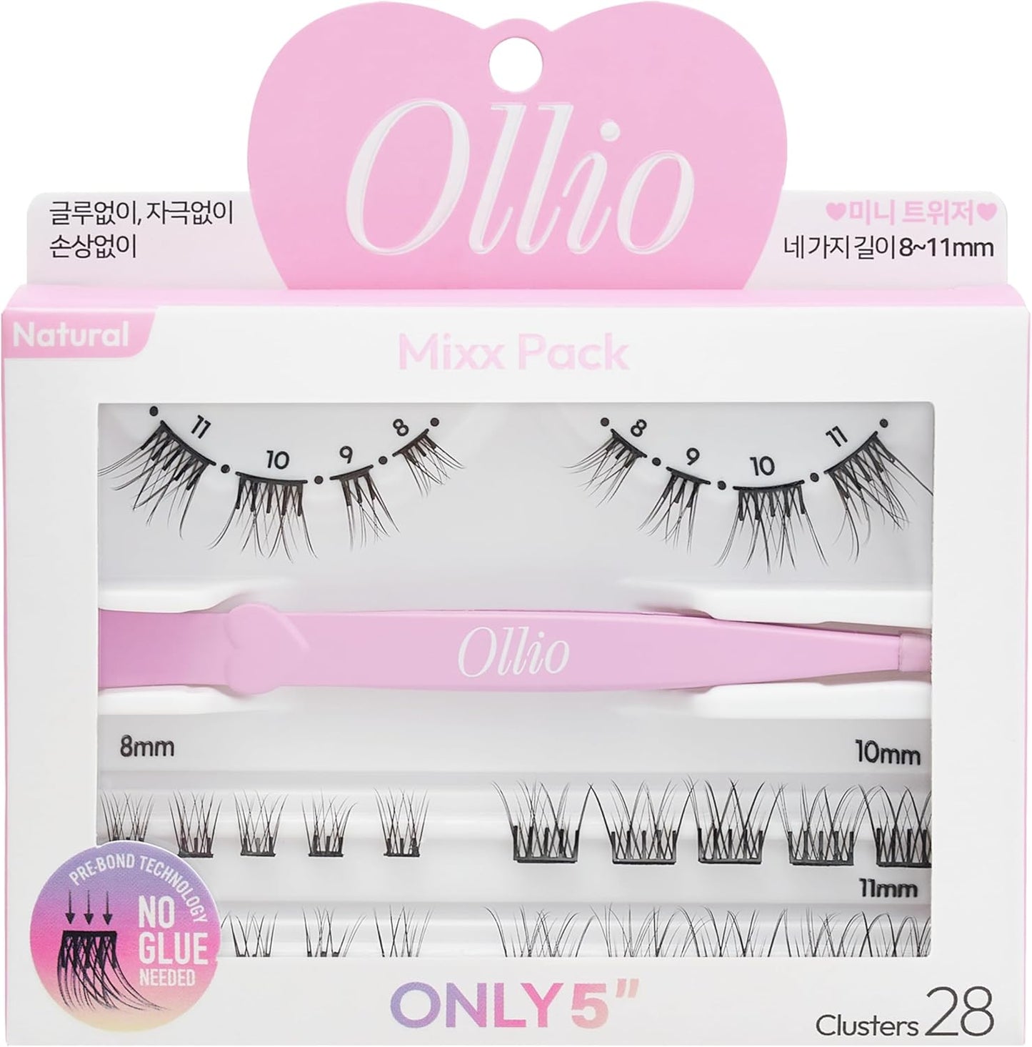 Ollio OMP01J Olio Mix Pack with Mini Tweezer, No Glue Required, Partial False Eyelashes, 28 Bundle Set, Korean Cosmetics, OMP01J Olio Mix Pack 01