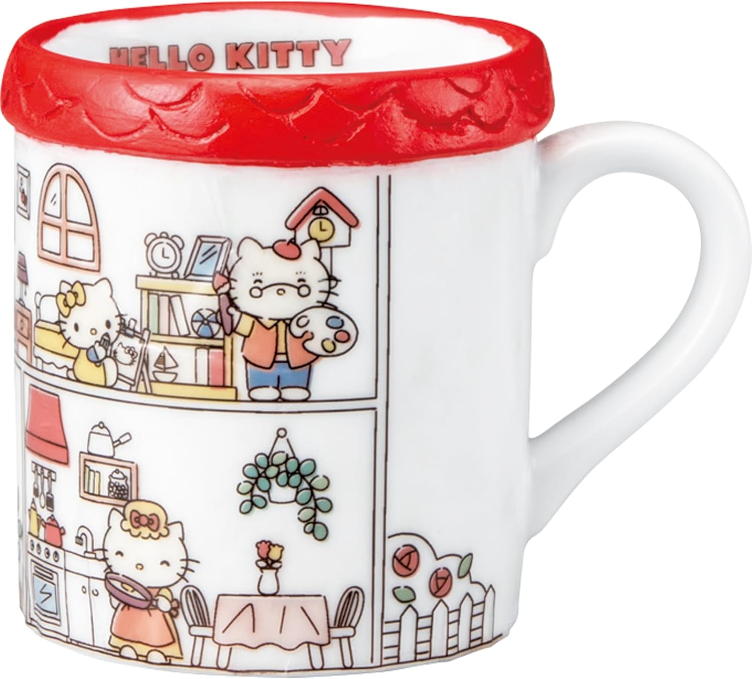 Sanrio SAN4568 KITTY at home Hello Kitty Mug, Approx. 4.7 x 3.5 inches (12 x 9 cm), Characters Tableware, Kitty, Miscellaneous Goods, Birthday Gift, White