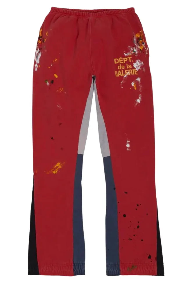 GALLERY DEPT. 'RED' FRENCH LOGO PAINT SPLATTER FLARE SWEATPANTS