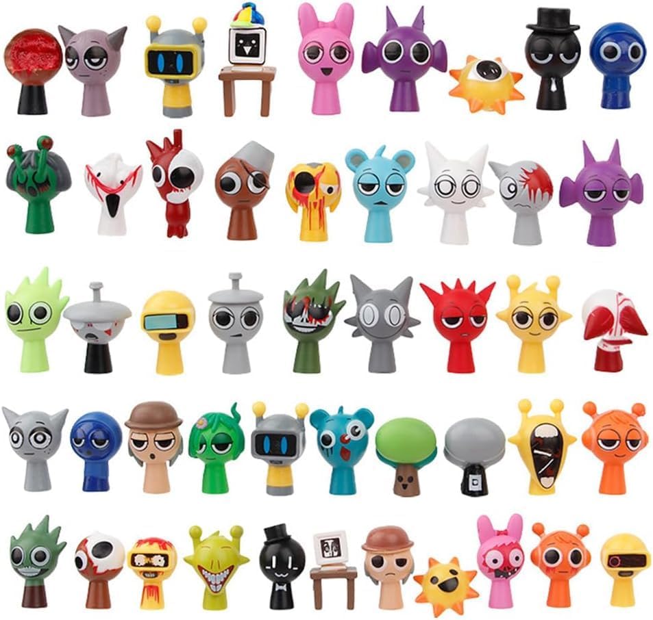 Splanky Figure, Doll Blocks, Sprunki Toy, Toy, Doll, Goods, Height 1.6 - 2.0 inches (4 - 5 cm), Collector Doll, 24-Piece Set, Pre-Painted Finished Product (Set of 48)