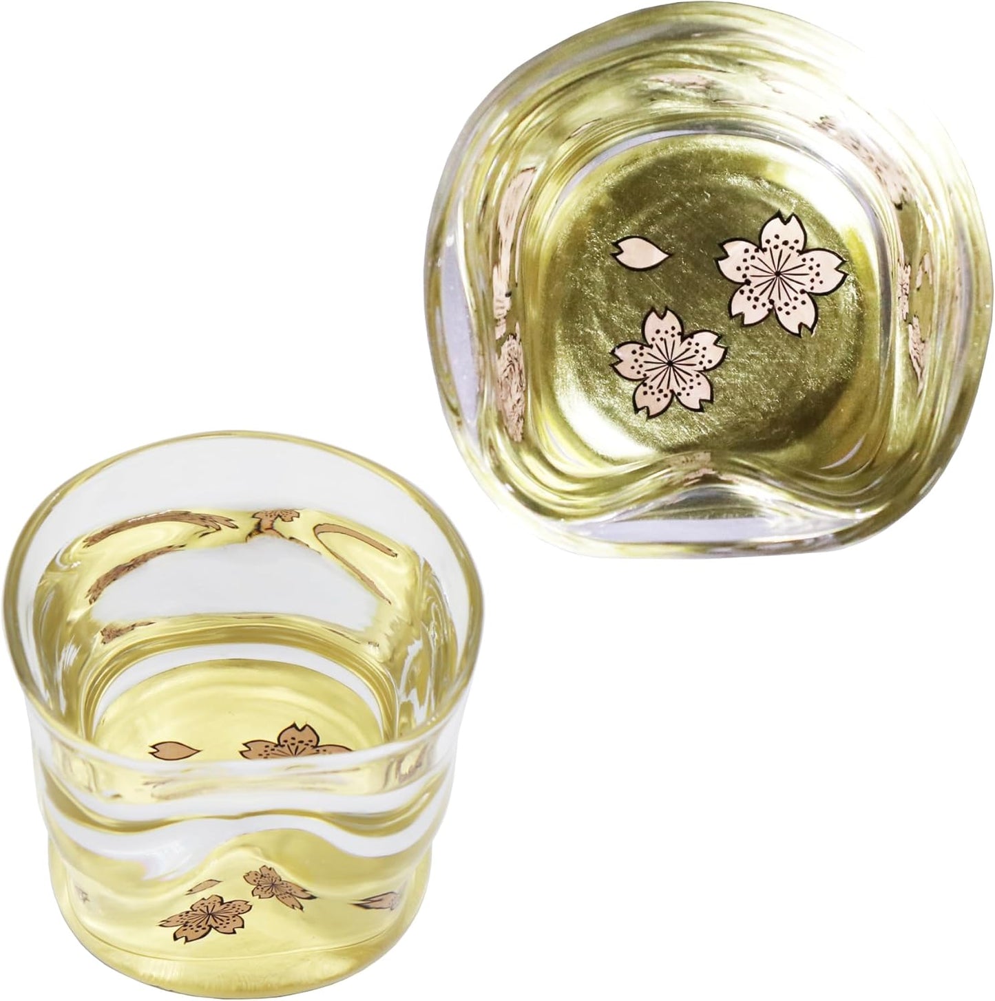 Kasyou Studio Sakura Twist Shaped Glass, Kagazao, Kanesawa Gold Foil, Made in Japan, Luxury Boar Gourd (Comes in a Cosmetic Box, for Gifts), Hanasasai Glass Cherry Blossom