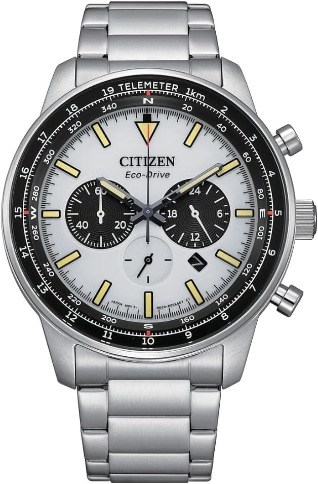 Citizen Stainless Steel Chronograph Eco-Drive White Dial Men's Watch Ca4500-91A, Band Color: Silver, Modern