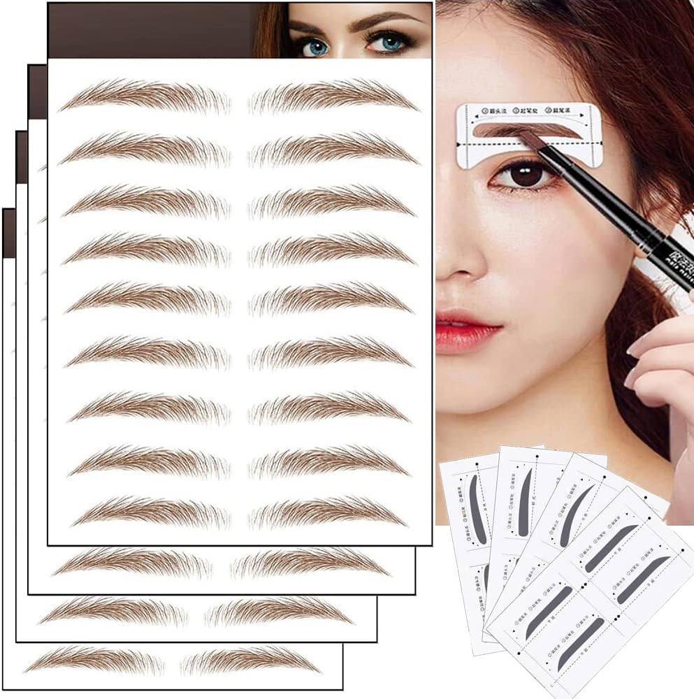 HORJIA Eyebrow Tattoo Stickers Eyebrow Permanent Eyebrow Stickers [8 Pairs with Eyebrow Template] Makeup Sticker Eyebrow 40 Pairs 4D6D Natural Eyebrow Eyebrow Never Fade Waterproof Eyebrow Tattoo