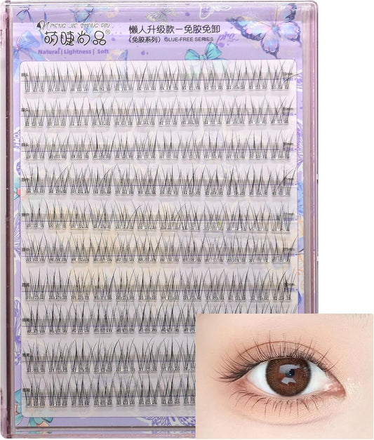 False Eyelashes, No Glue, Partial False Eyelashes, Natural, No Glue Required, 0.4 - 0.5 inches (10 - 12 mm), Large Capacity, 120 Bundles, Bulk Lashes, Commercial Pack, Everyday Use, Beginner (Fishtail