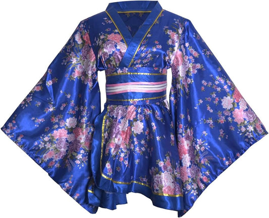 Women's Short Kimono Costume, Floral Pattern, Long Sleeve, Japanese Traditional Geisha, Yukata, Lolita Dress, Sexy Bath, Srobe, Sleepwear Robe, Belt Outfit