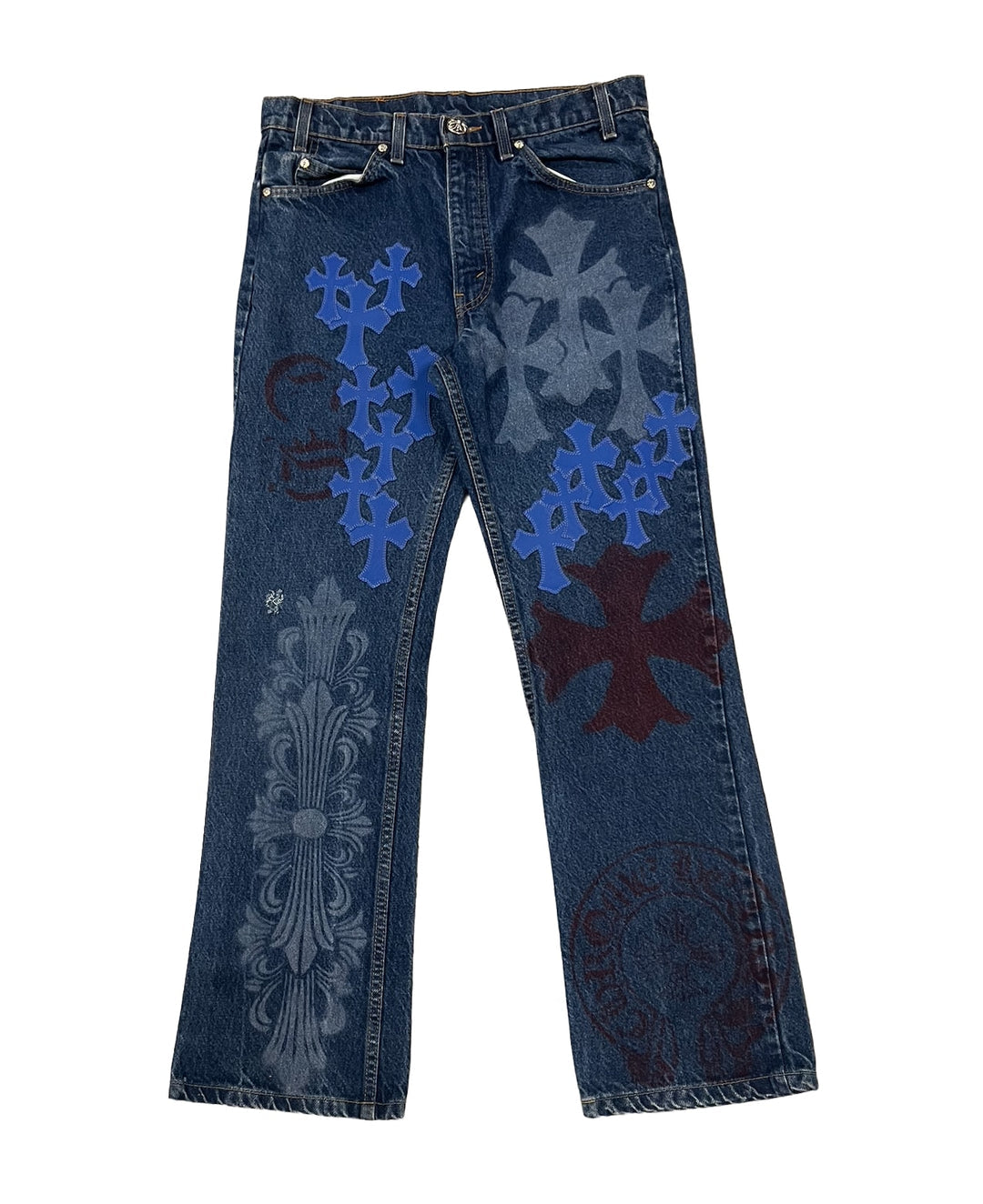 CHROME HEARTS 'FLEUR STENCIL 30 PATCH' BLUE JEANS