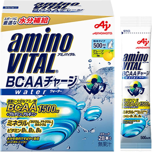 Amino Vital Ajinomoto BCAA Charge Water, Grapefruit Flavor, Amino Acid, 1500 mg BCAA, Arginine, Sports Drink, Powder, Easy to Dissolve in Water, 28 Count (1 x 1)