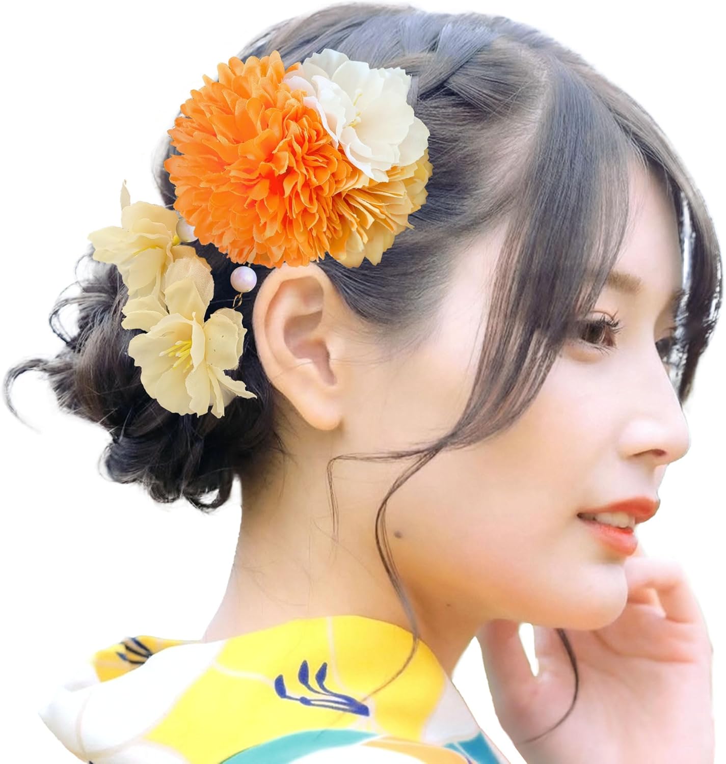 Baramoly YC002 Hair Ornament, Headdress, Yukata, Kimono, Kimono, Clip, Chrysanthemum, Dried Flowers, Stylish, Precise, Cute, Summer Festival, Fireworks Display, Flower Viewing, Graduation Ceremony