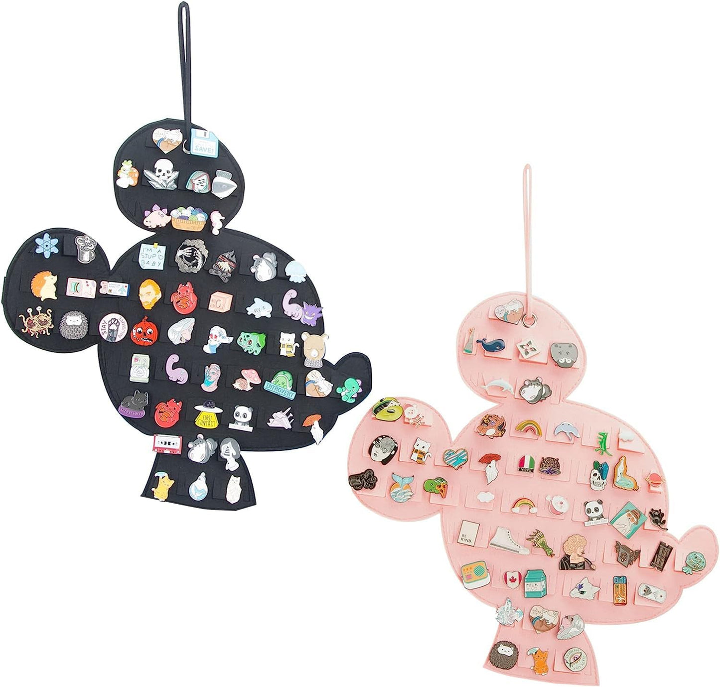 Organizador de broches colgantes, exhibición de pines esmaltados, lindo soporte de almacenamiento con forma de dibujos animados para broches (negro + rosa)