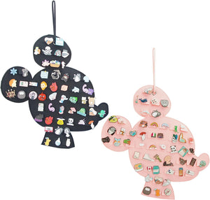 Organizador de broches colgantes, exhibición de pines esmaltados, lindo soporte de almacenamiento con forma de dibujos animados para broches (negro + rosa)