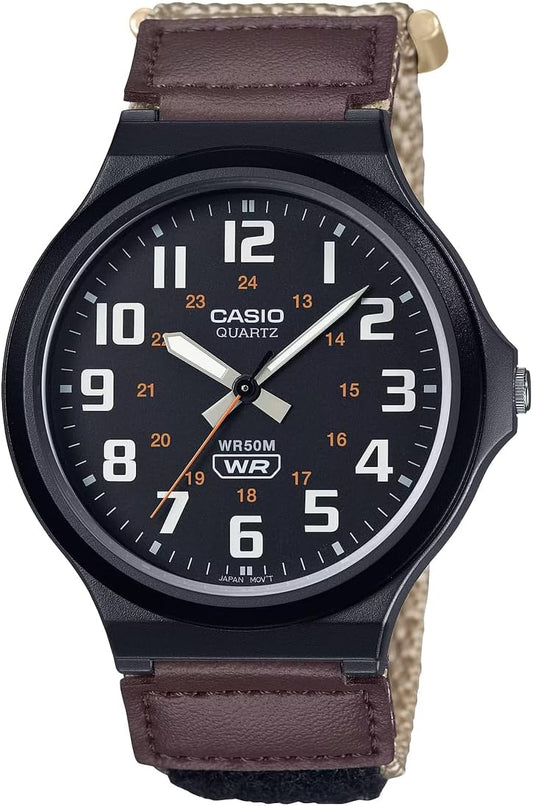 Casio MW-240 Series Standard Analog Quartz Wristwatch, No Cosmetic Box, Men's, Overseas Model, Beige Velcro MW-240B-5BV
