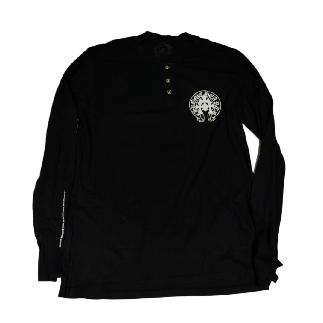 CHROME HEARTS 'SILVER FLEUR BUTTON' HORSESHOE CROSSES BLACK LONGSLEEVE