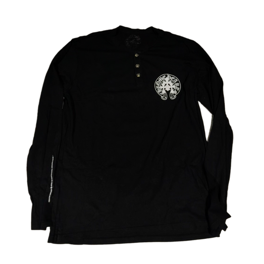 CHROME HEARTS 'SILVER FLEUR BUTTON' HORSESHOE CROSSES BLACK LONGSLEEVE